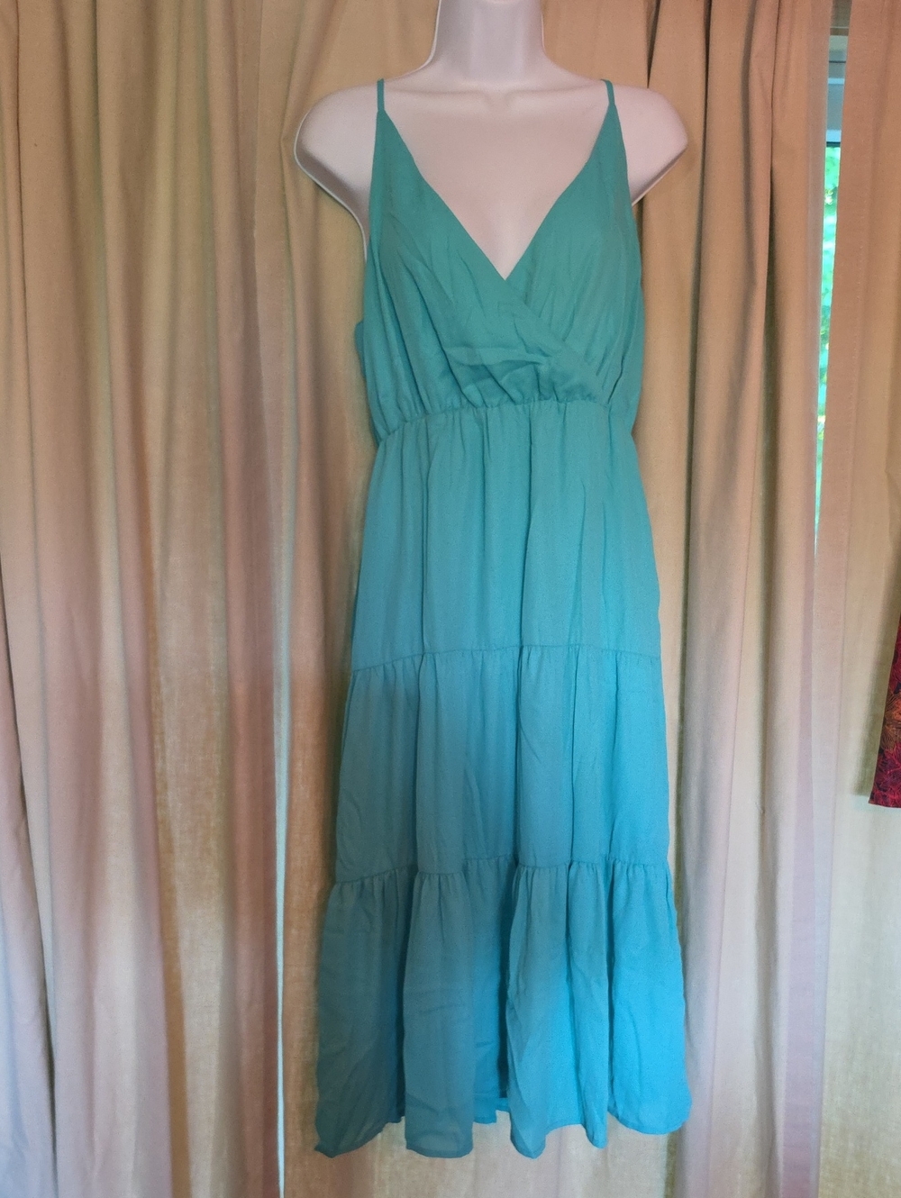 Rachel Teal Spaghetti-Strap V-Neck Tiered Maxi Dress